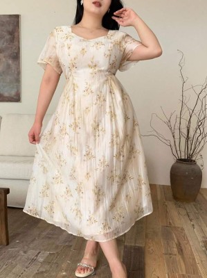 Ecru sukienka midi wzór (1XL)