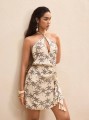 Ecru sukienka mini wzór (S)