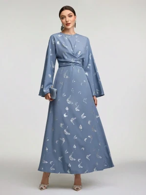 Trapezowa sukienka maxi wzór (L)