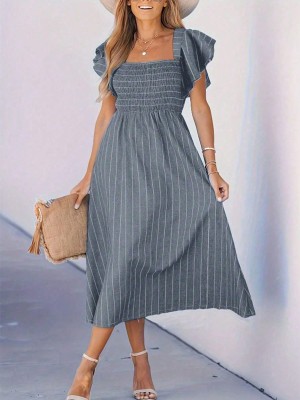 Szara sukienka midi paski (M)