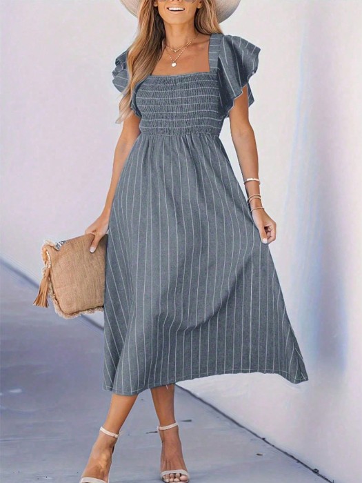 Szara sukienka midi paski (M)