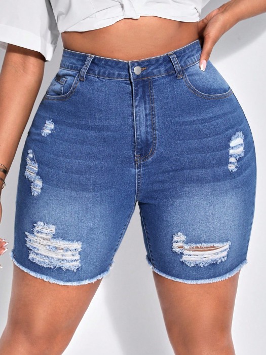 Niebieskie jeansowe spodenki dziury (0XL)