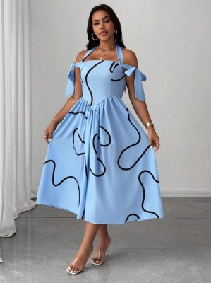 Niebieska sukienka odkryte ramiona (2XL)