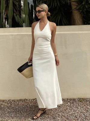 Maxi sukienka odkryte plecy kokardy (M)