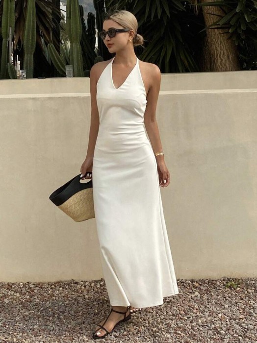 Maxi sukienka odkryte plecy kokardy (M)