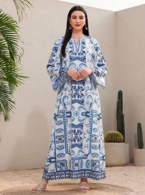 Biała sukienka wzór szerokie rękawy (S)