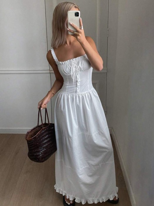 Biała maxi sukienka ramiączka (M)