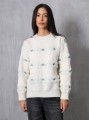 Klasyczny sweter ecru kwiaty (M)