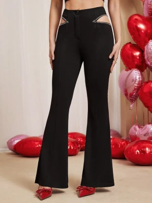 Czarne spodnie cut out dżety (XL)