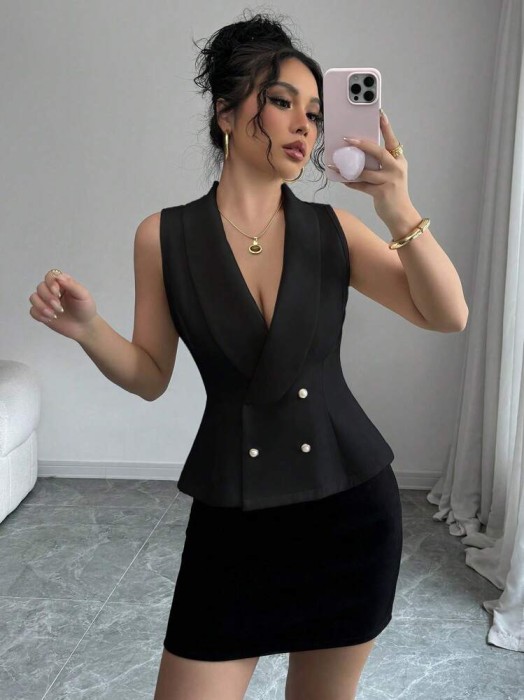 Czarna elegancka kamizelka (S)