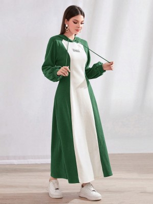 Dwukolorowa polarowa sukienka kaptur (M)