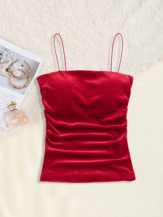 Czerwony aksamitny top (XS)