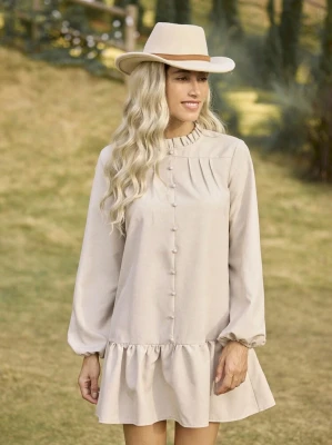 Beżowa sukienka stójka (M)