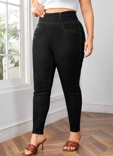 Czarne elastyczne jeansy rurki (4XL)