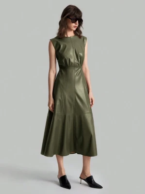 Khaki sukienka imitacja skóry (S)