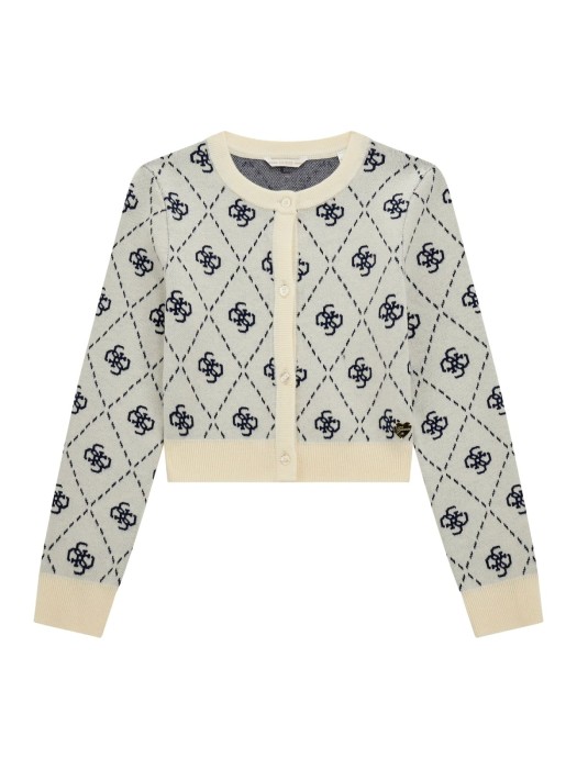 Ecru rozpinany sweter wzór (8L)
