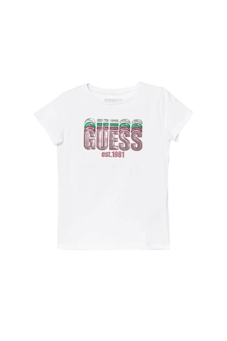Biały t-shirt cekinowy napis (3-6M)
