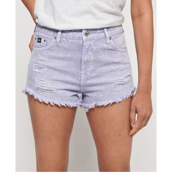 Jeansowe liliowe szorty dziury (26)