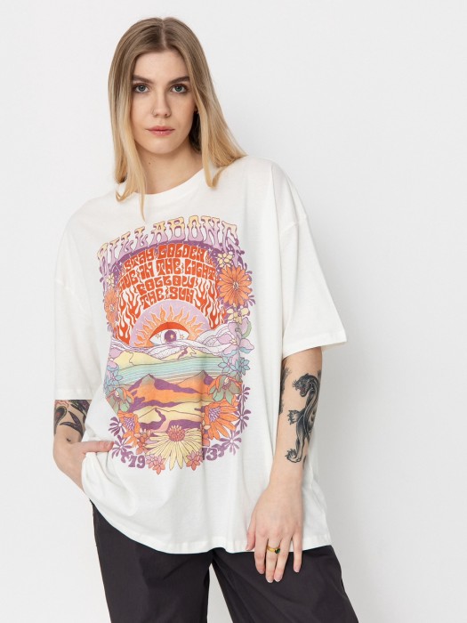 Ecru t-shirt oversize nadruk (M)