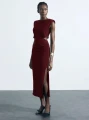 Bordowa sukienka midi cut out (S)