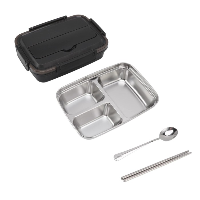 Czarny lunch box sztućce
