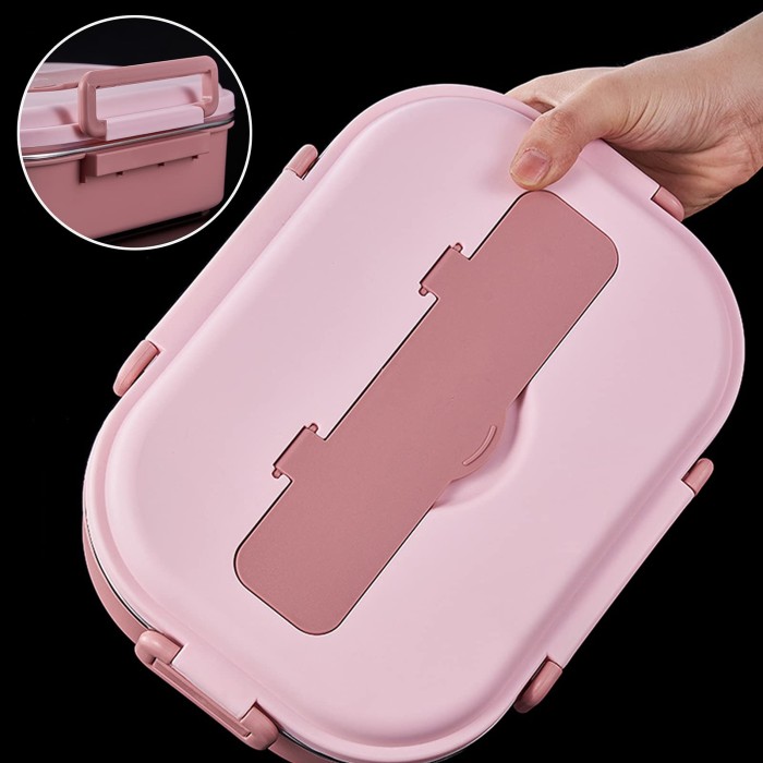 Różowy lunch box sztućce zestaw