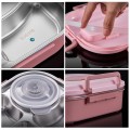 Różowy lunch box sztućce zestaw