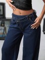 Granatowe proste jeansy (34)