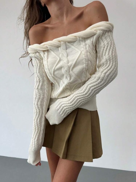 Ecru sweter odkryte ramiona (XS)