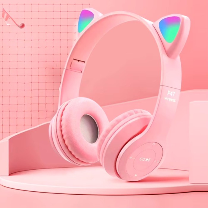 Różowe bezprzewodowe słuchawki cat ears