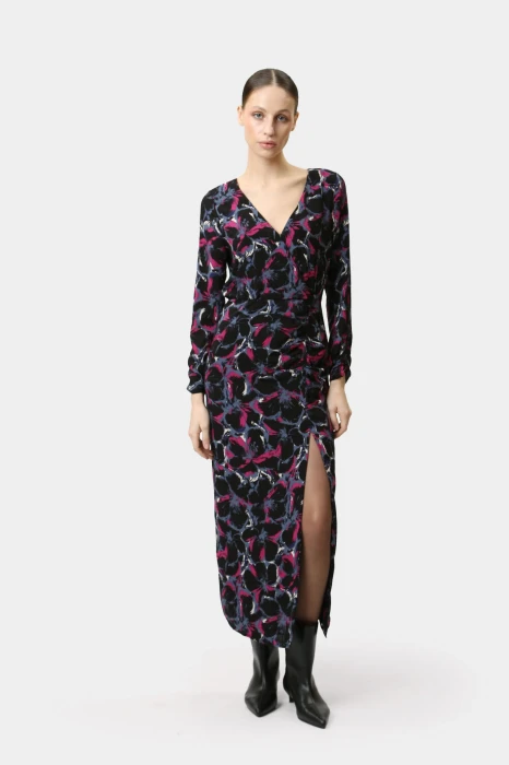 Czarna sukienka wzór rozcięcie (S)