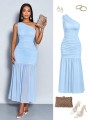 Niebieska sukienka jedno ramię (M)