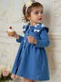 Niebieska jeansowa sukienka (6-9M)