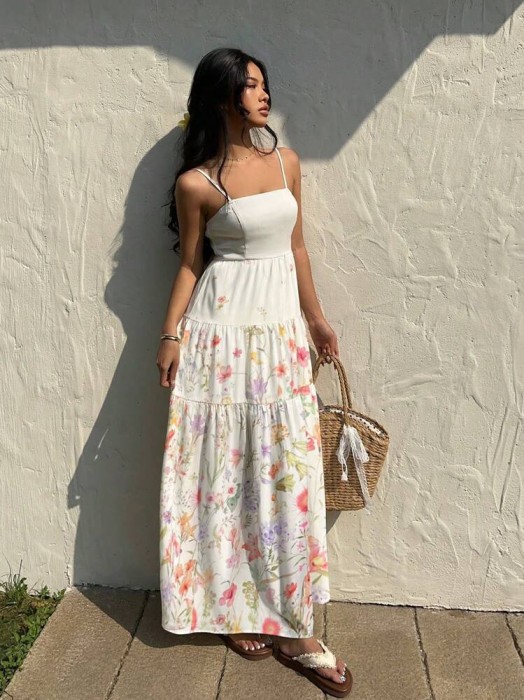 Biała sukienka maxi wzór (XS)