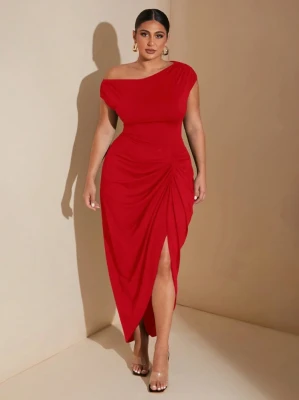 Czerwona asymetryczna sukienka (0XL)