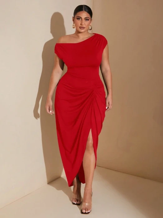 Czerwona asymetryczna sukienka (0XL)