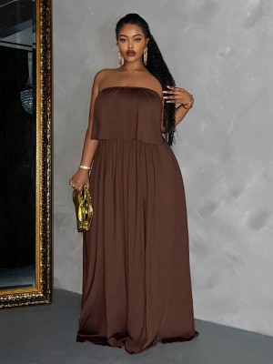 Brązowa sukienka odkryte ramiona (0XL)