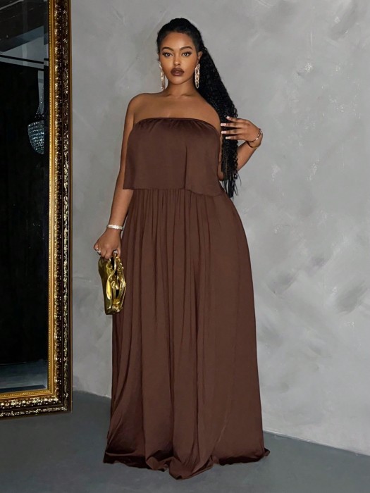 Brązowa sukienka odkryte ramiona (0XL)