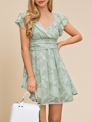 Szałwiowa sukienka mini wzór (S)