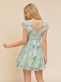 Szałwiowa sukienka mini wzór (S)