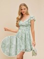 Szałwiowa sukienka mini wzór (S)