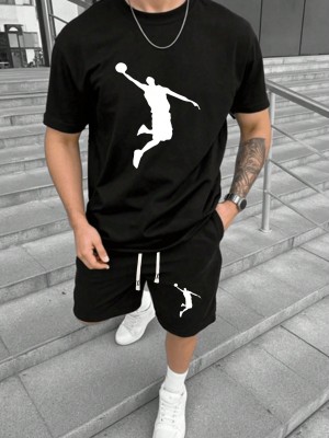 Czarny zestaw szorty t-shirt nadruk (2XL)