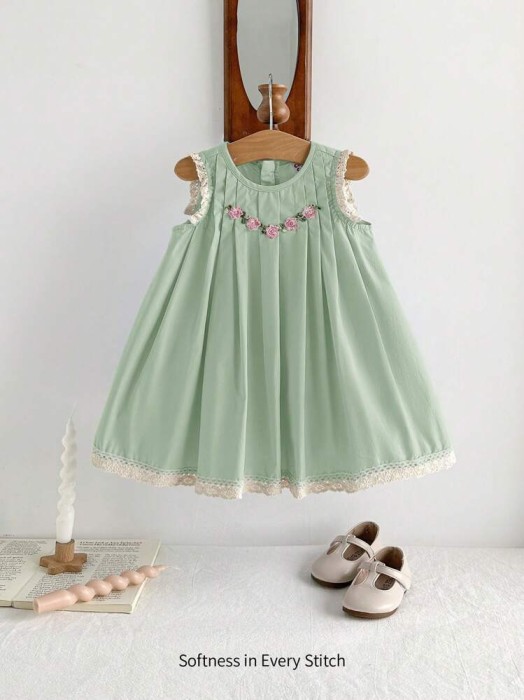 Szałwiowa sukienka hafty (9-12M)