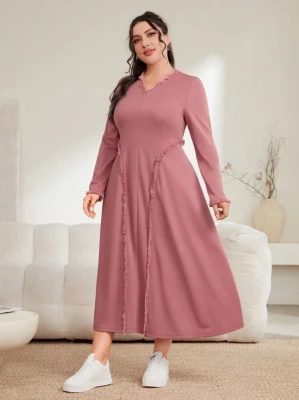 Trapezowa sukienka brudny róż (2XL)