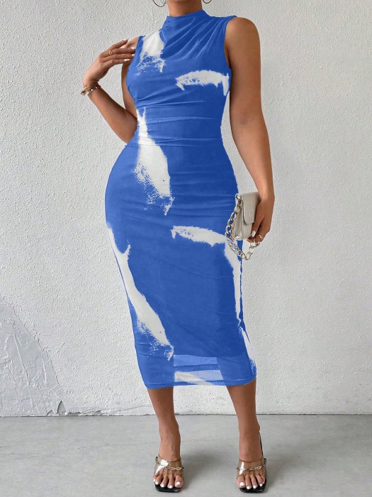 Niebieska siateczkowa sukienka (3XL)