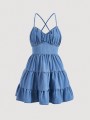 Jeansowa mini sukienka (XS)