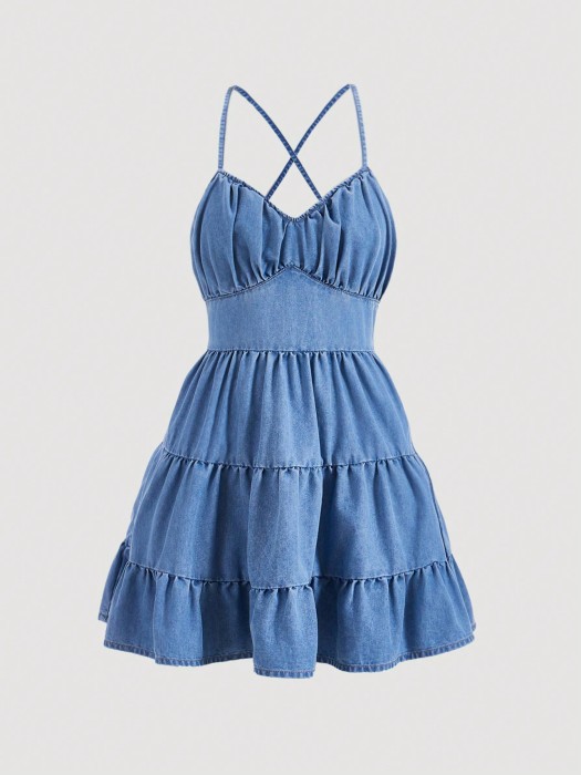 Jeansowa mini sukienka (XS)