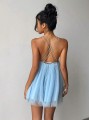 Tiulowa błękitna mini sukienka (L)
