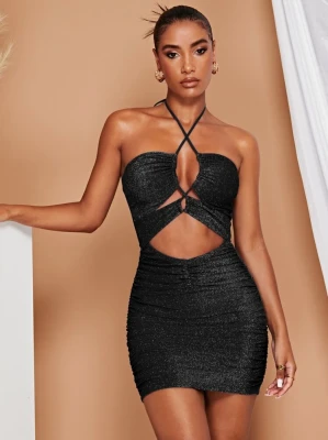 Czarna błyszcząca sukienka mini (S)