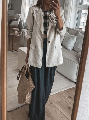 Beżowy blezer len (S)